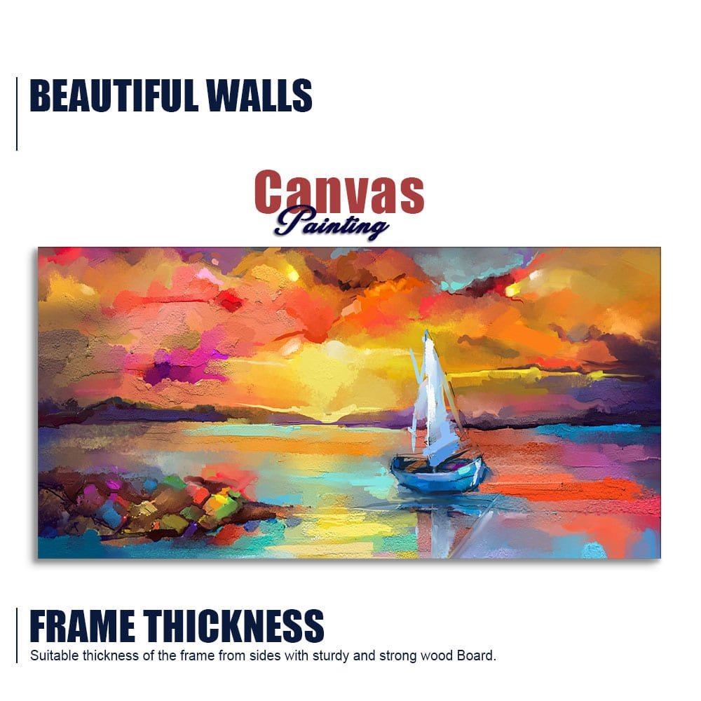 Beautiful Ship in the Ocean Abstract Scenery Canvas Wall Painting - Decor Smart
