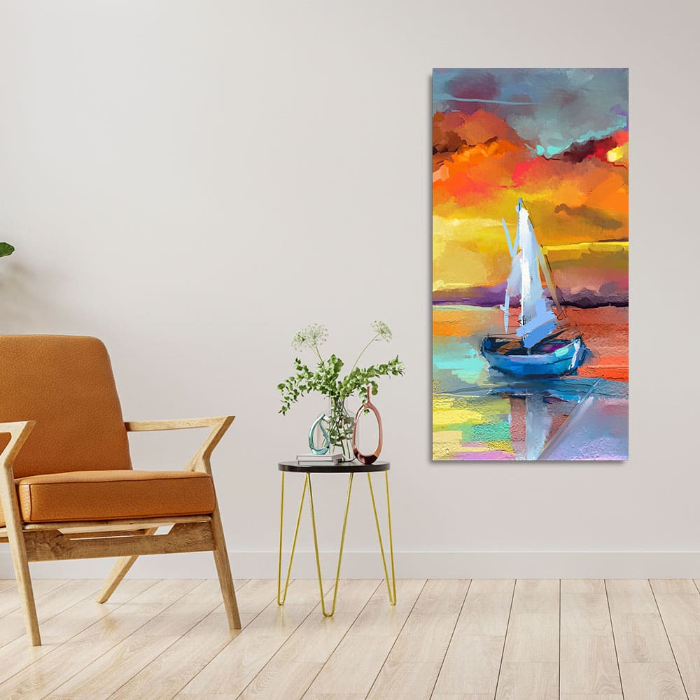 Beautiful Ship in the Ocean Abstract Scenery Premium Canvas Wall Painting - Decor Smart