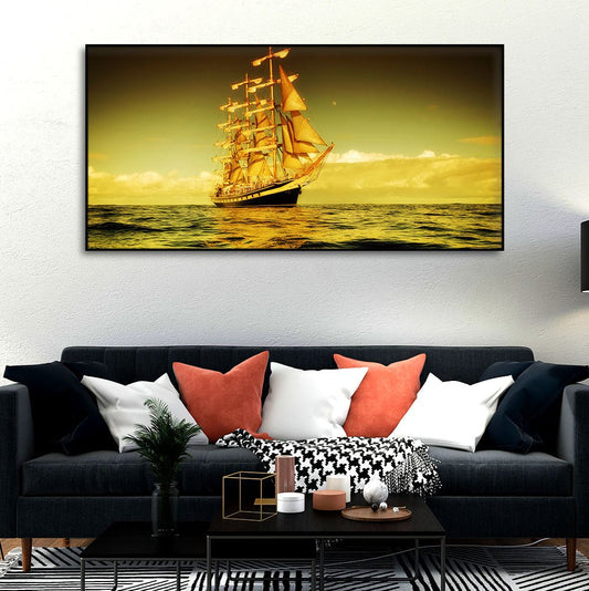Beautiful Sunset Sailing Ship Wall Painting - Decor Smart