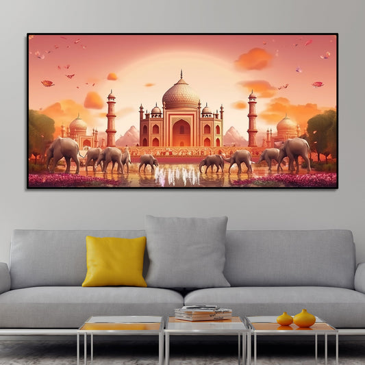 Taj Mahal Scenery Premium Canvas Wall Painting – Decor Smart