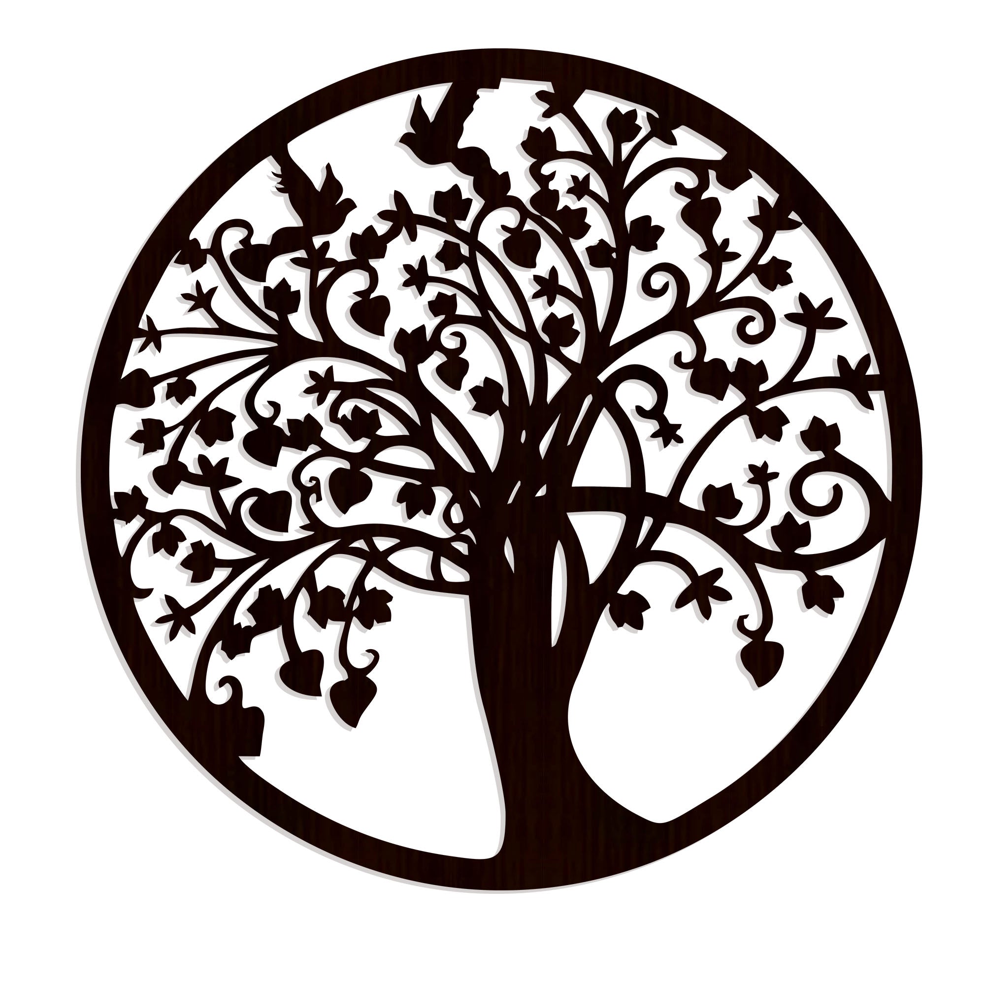 Beautiful Tree of life Round Backlit Wooden Wall Hanging with LED Night Light Walnut Finish - Decor Smart