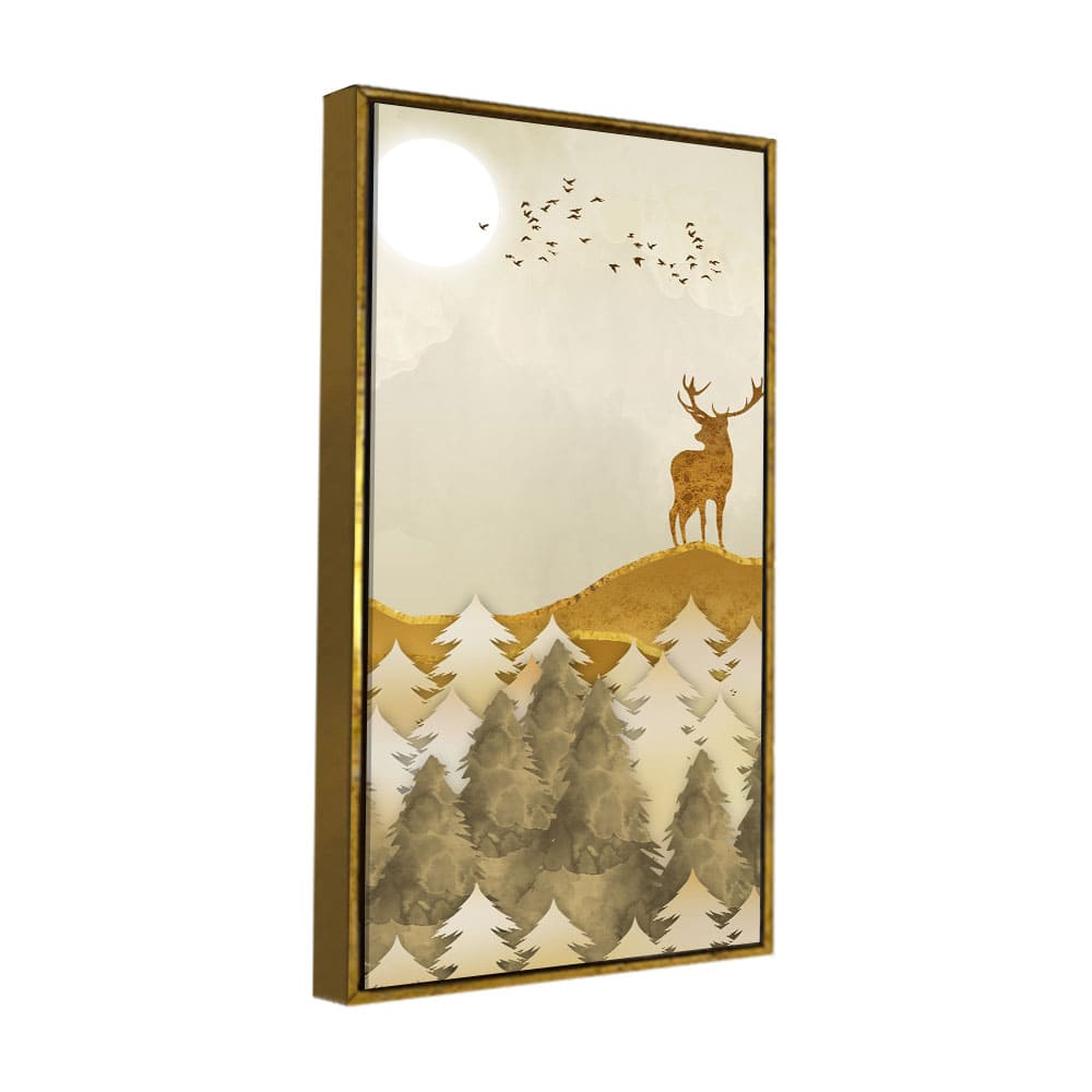 Beautiful Trees with Golden Deers Premium Canvas Wall Painting - Decor Smart