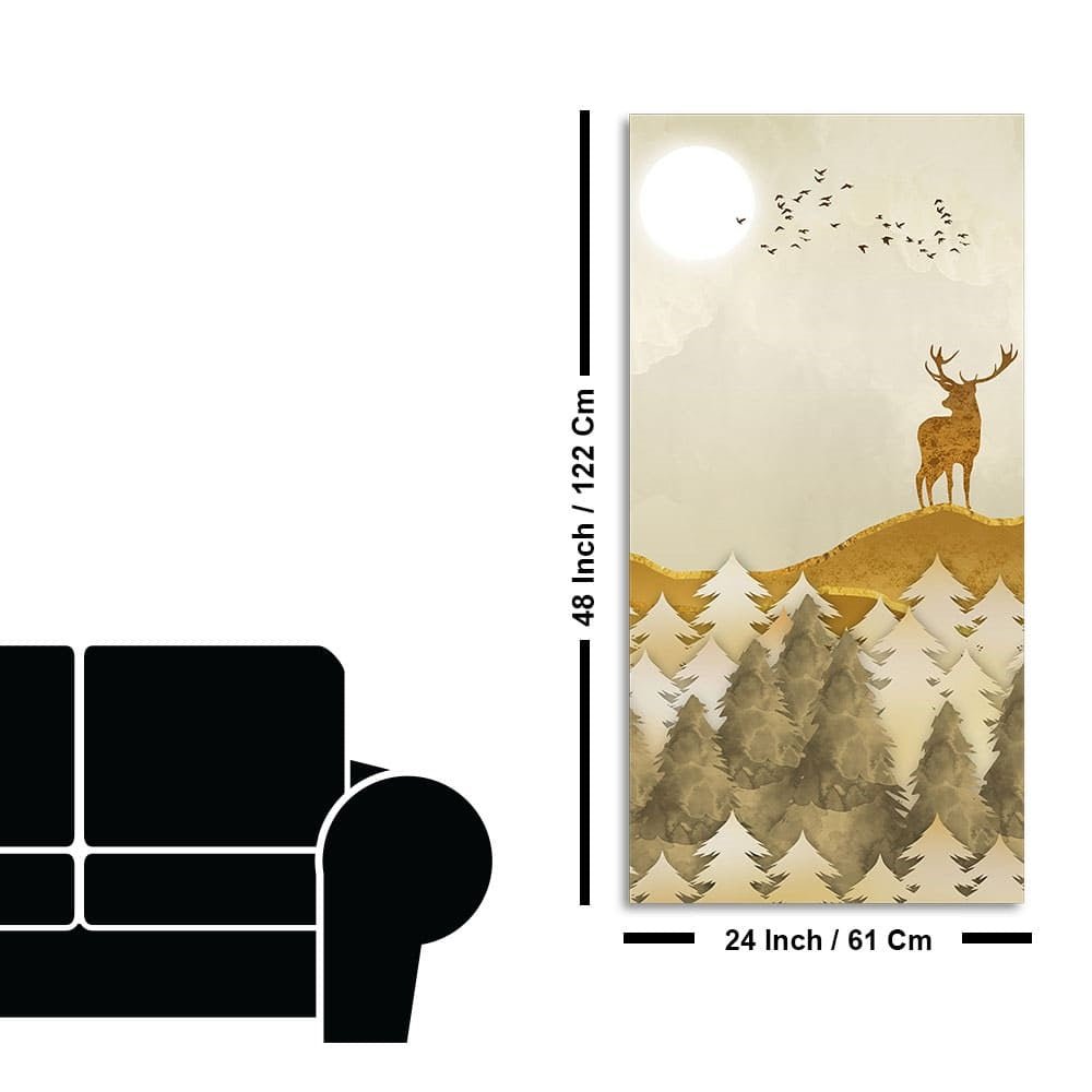 Beautiful Trees with Golden Deers Premium Canvas Wall Painting - Decor Smart