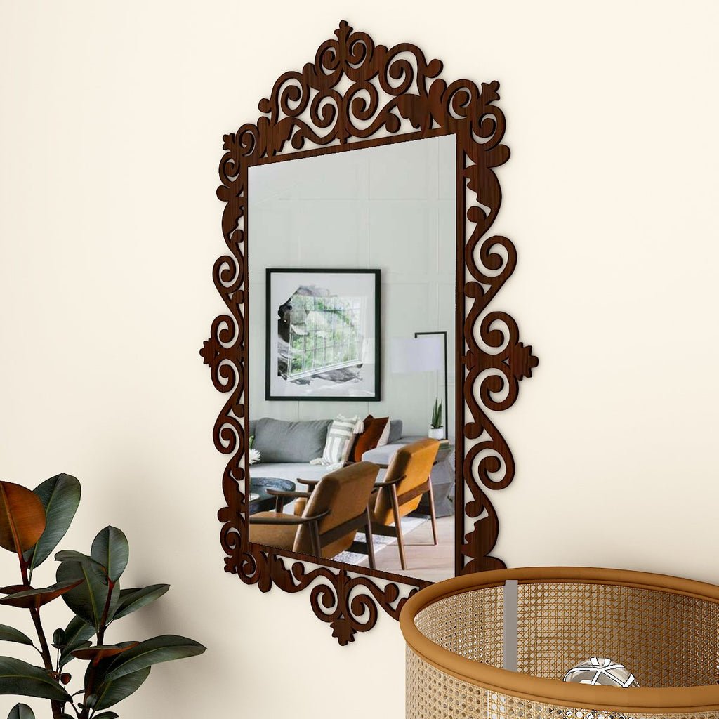 Beautiful Vanity Motif Style Mirror with Walnut Finish - Decor Smart