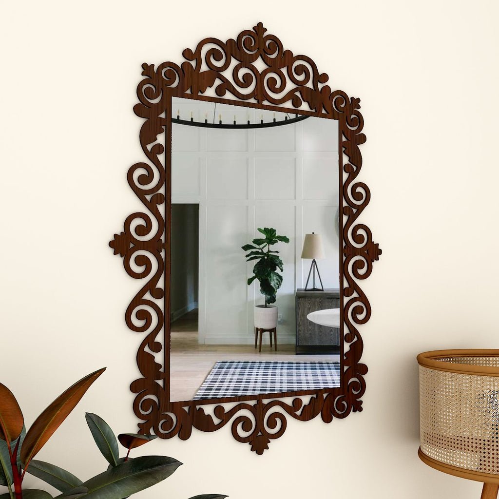 Beautiful Vanity Motif Style Mirror with Walnut Finish - Decor Smart
