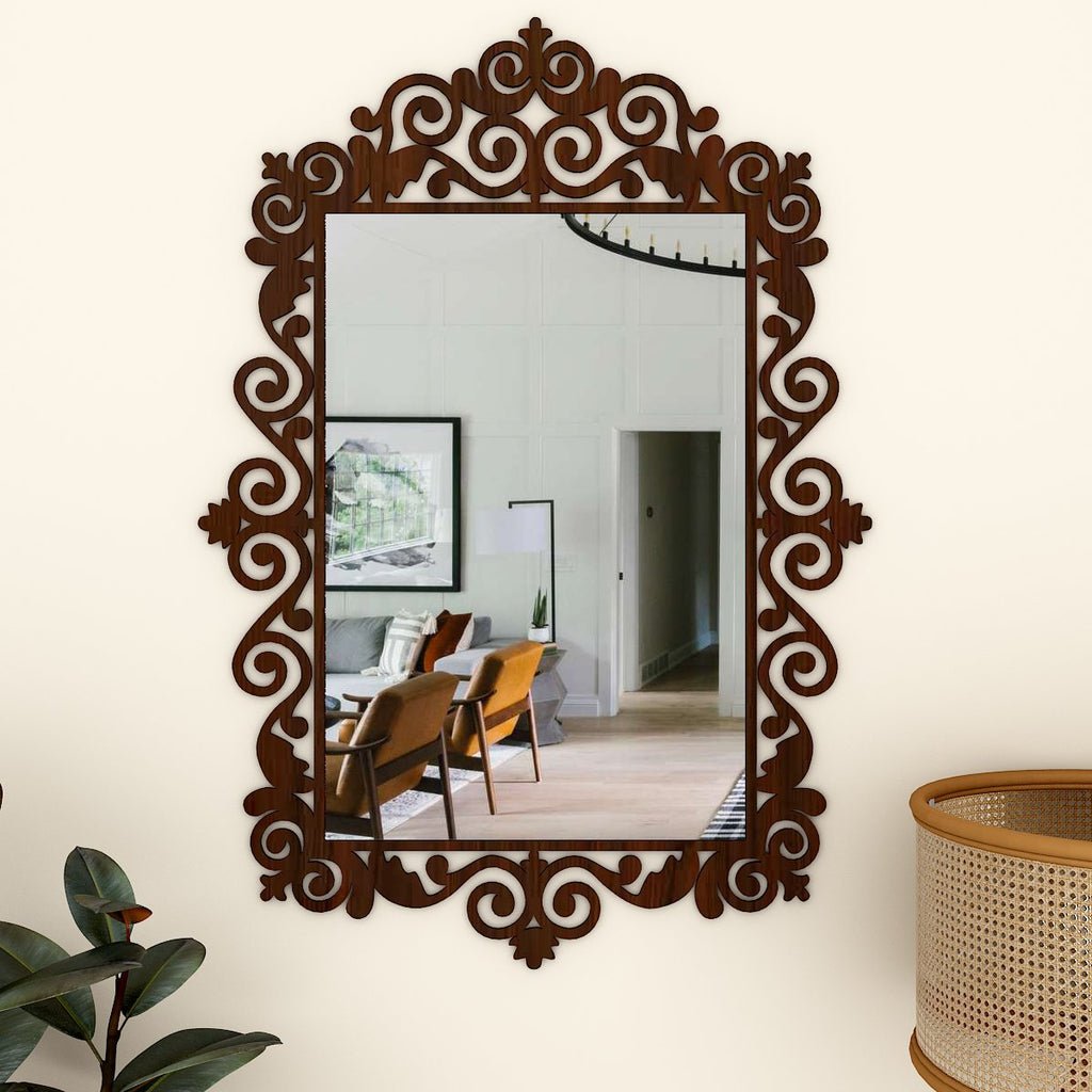 Beautiful Vanity Motif Style Mirror with Walnut Finish - Decor Smart