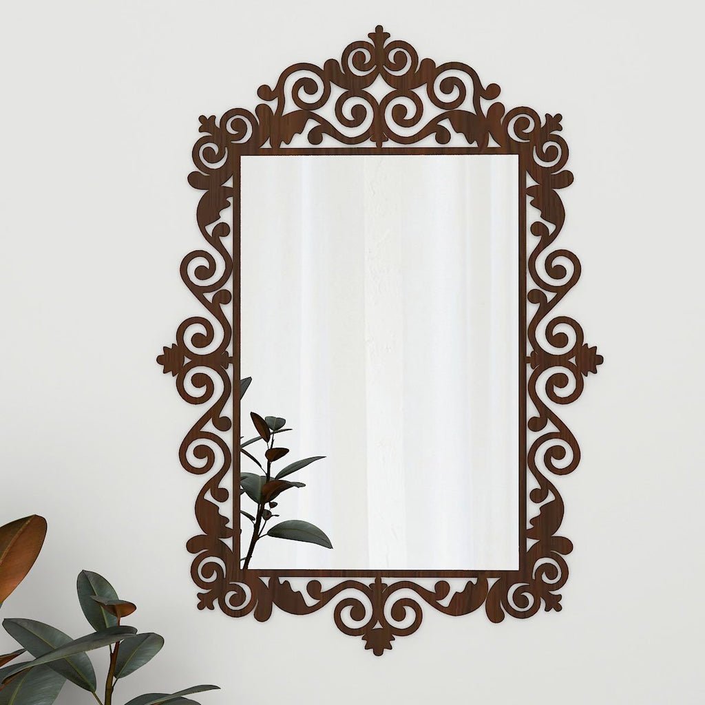 Beautiful Vanity Motif Style Mirror with Walnut Finish - Decor Smart