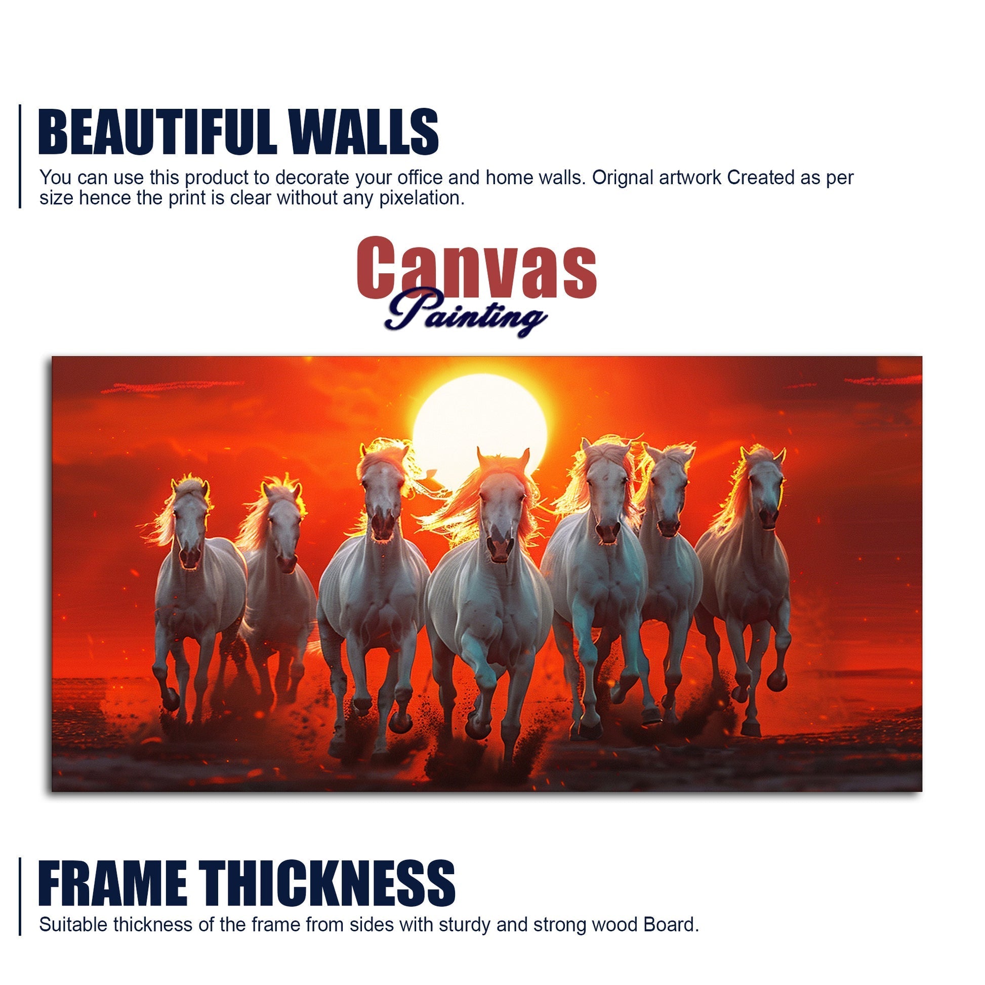 Beautiful View of 7 Running Horses at Sunset Premium Canvas Wall Painting - Decor Smart