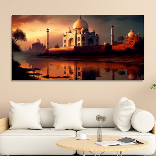 Beautiful View of Taj Mahal at Sunset Canvas Wall Painting - Decor Smart