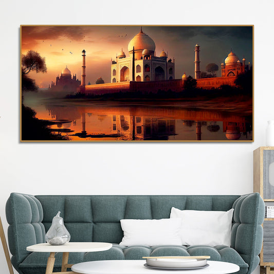 Beautiful View of Taj Mahal at Sunset Canvas Wall Painting - Decor Smart