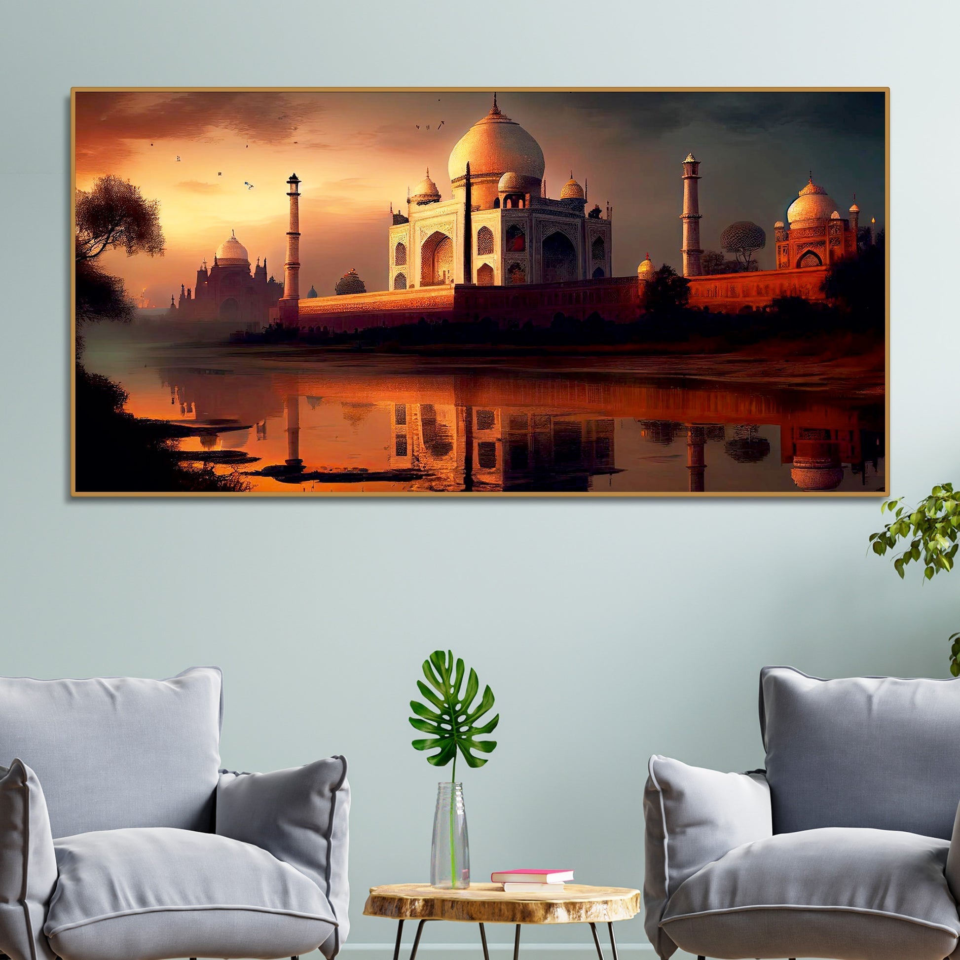 Beautiful View of Taj Mahal at Sunset Canvas Wall Painting - Decor Smart