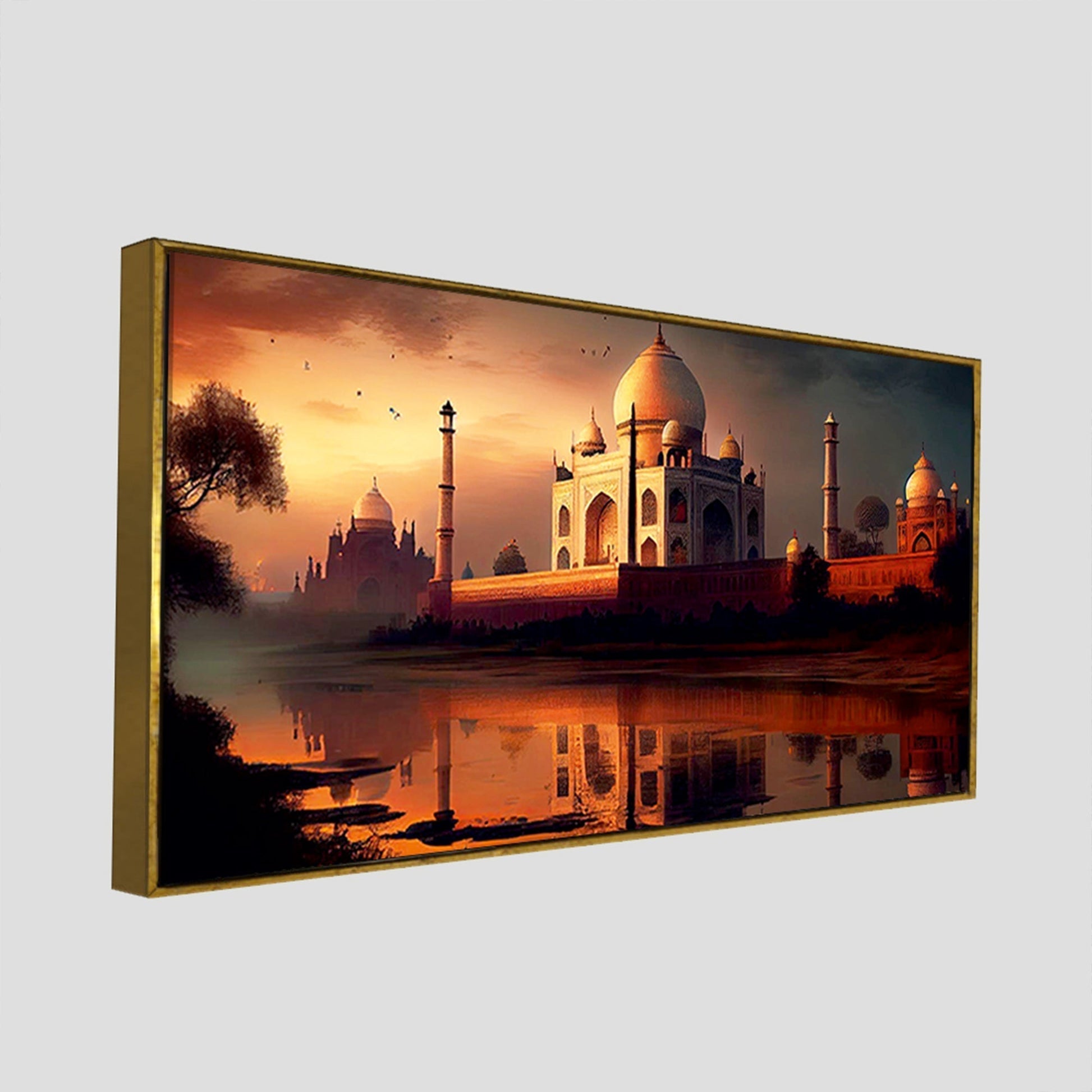 Beautiful View of Taj Mahal at Sunset Canvas Wall Painting - Decor Smart
