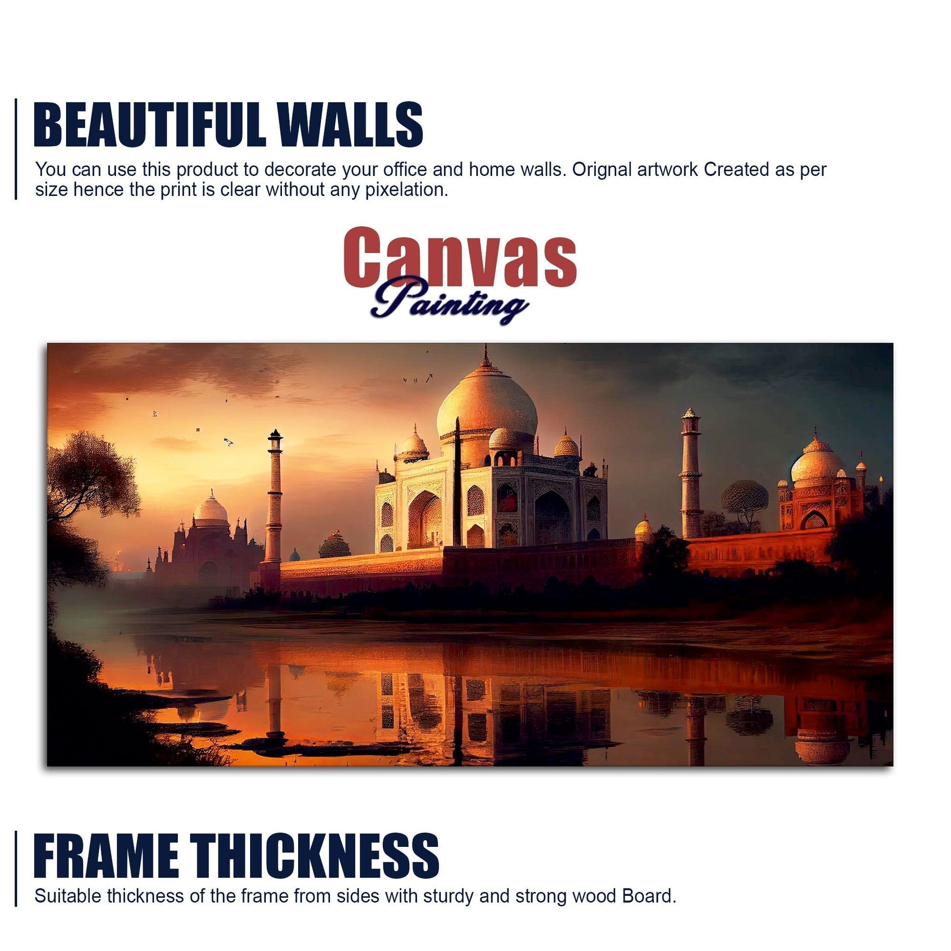 Beautiful View of Taj Mahal at Sunset Canvas Wall Painting - Decor Smart
