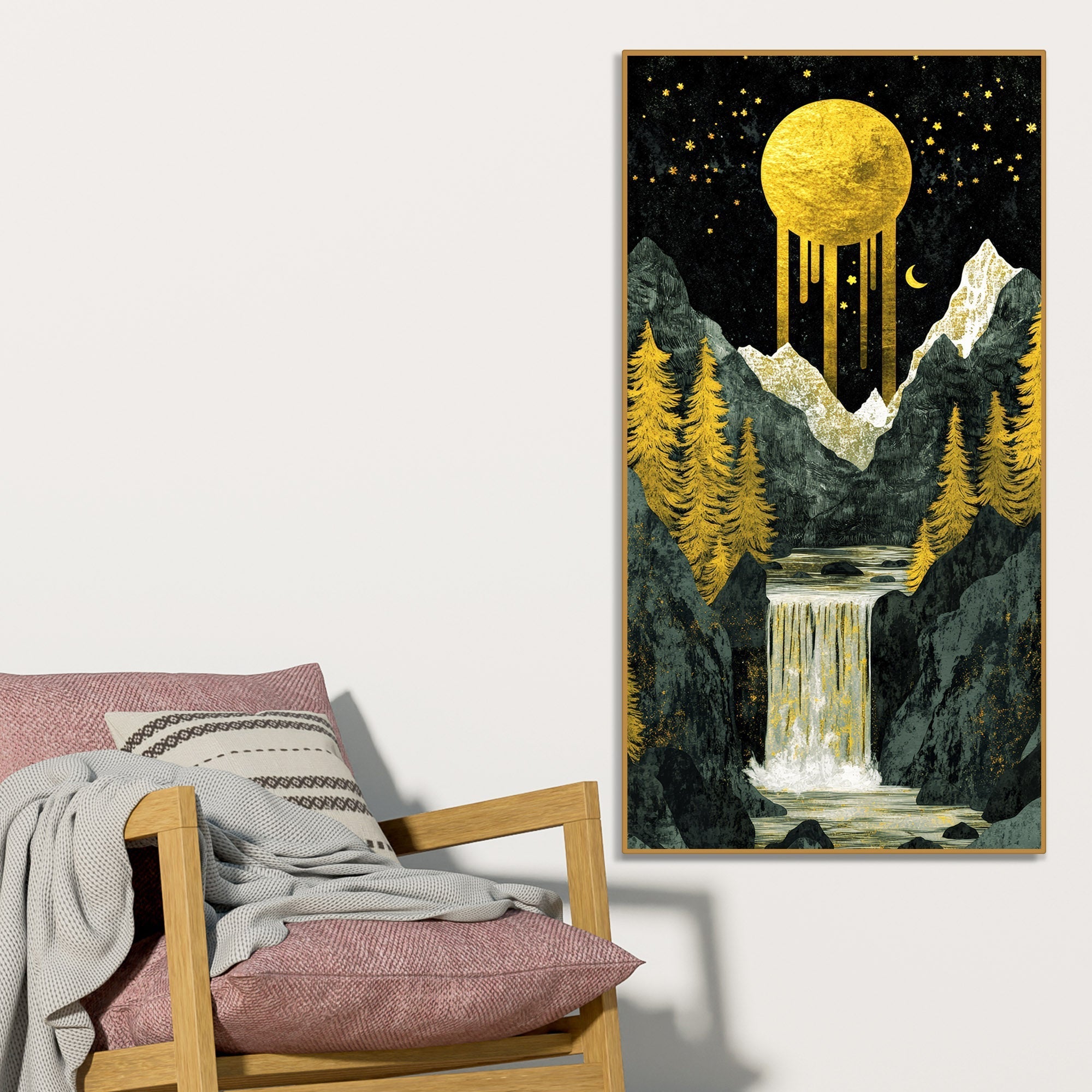 Beautiful View of Waterfall Premium Canvas Wall Painting - Decor Smart