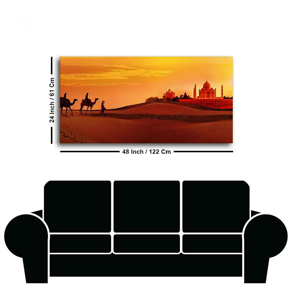 Beautiful Wall Painting of Camel Caravan Heading to Taj Mahal - Decor Smart