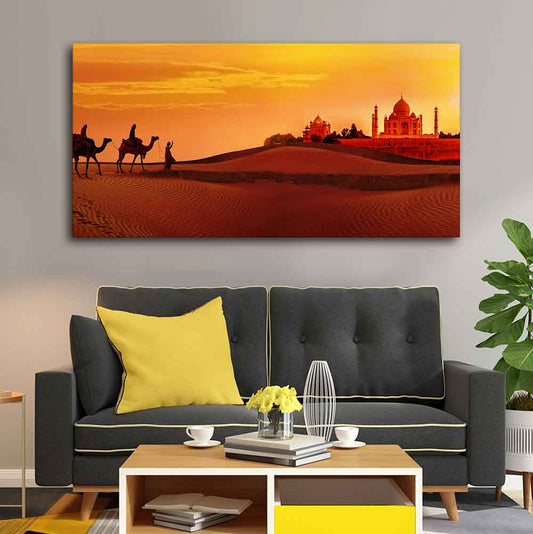 Beautiful Wall Painting of Camel Caravan Heading to Taj Mahal - Decor Smart