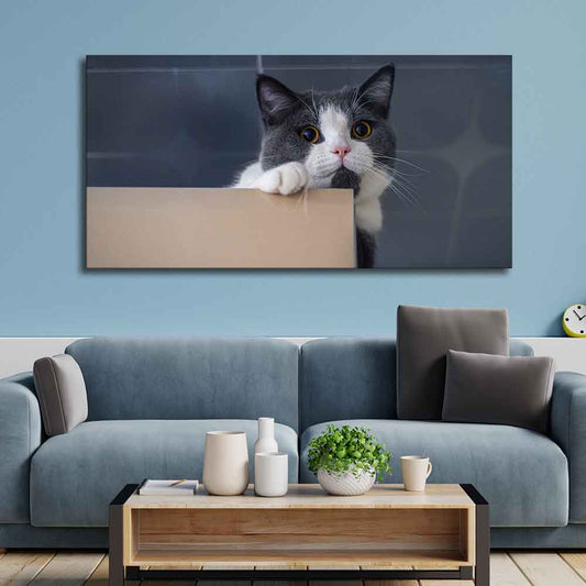 Cat Peeping Over Ledge Wall Painting – Cute Cat Canvas- Decor Smart