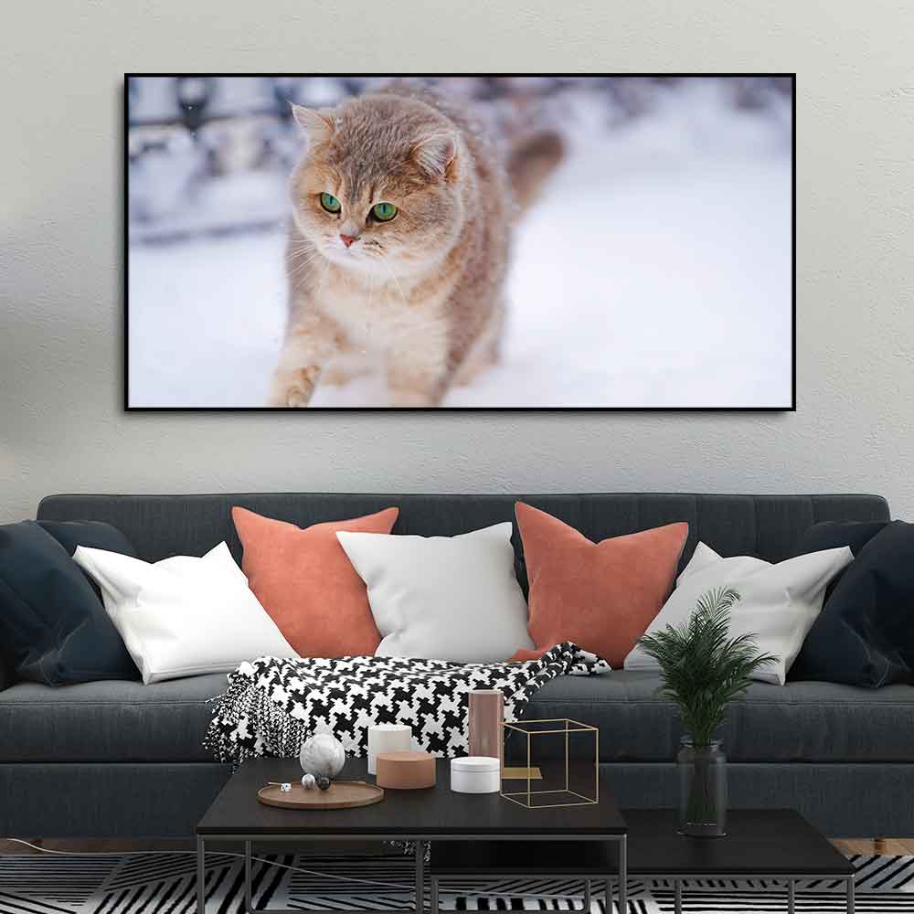 Beautiful Wall Painting of Cat Walking in Snow - Decor Smart