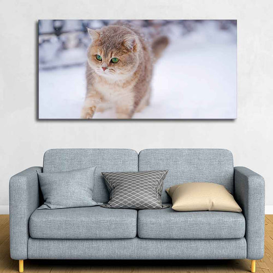 Beautiful Wall Painting of Cat Walking in Snow - Decor Smart