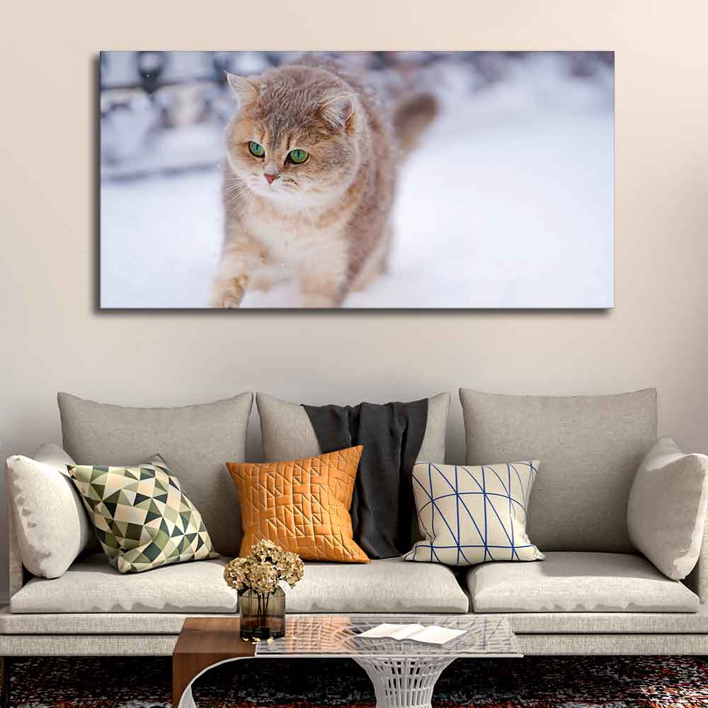 Beautiful Wall Painting of Cat Walking in Snow - Decor Smart