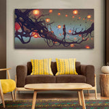 Beautiful Wall Painting of Man Walking on Tree with many Lanterns Background - Decor Smart