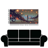 Beautiful Wall Painting of Man Walking on Tree with many Lanterns Background - Decor Smart