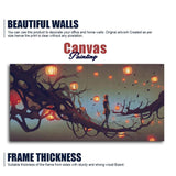 Beautiful Wall Painting of Man Walking on Tree with many Lanterns Background - Decor Smart