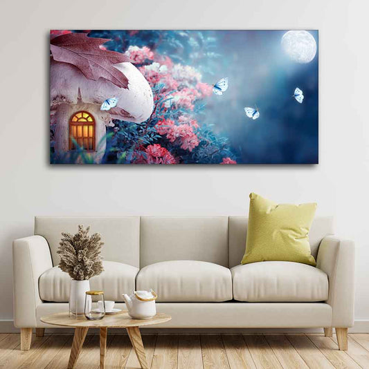 Beautiful Wall Painting of Mushroom House in Enchanted Fairy Tale Forest - Decor Smart