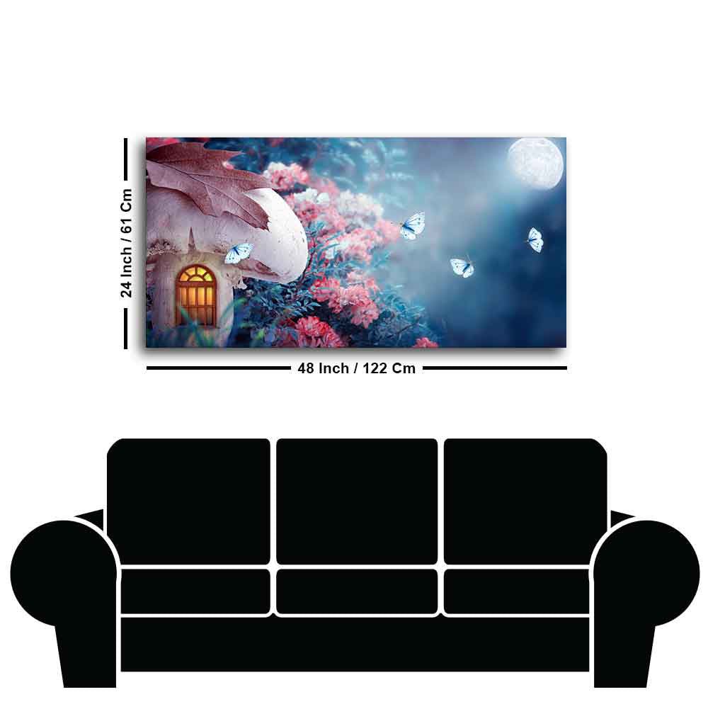 Beautiful Wall Painting of Mushroom House in Enchanted Fairy Tale Forest - Decor Smart