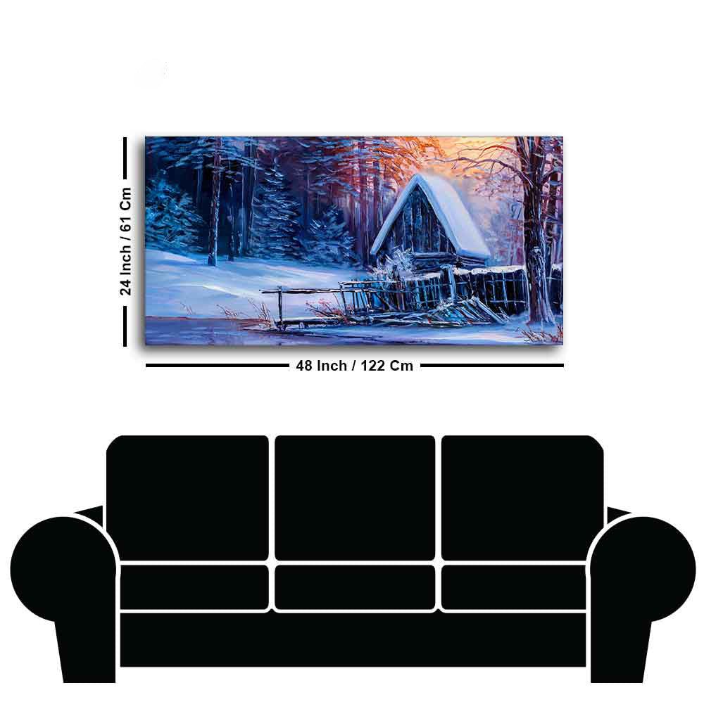 Beautiful Wall Painting of Old Hut in the Winter Forest - Decor Smart