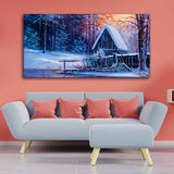 Beautiful Wall Painting of Old Hut in the Winter Forest - Decor Smart