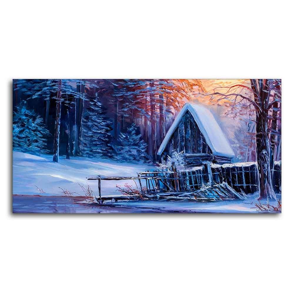 Beautiful Wall Painting of Old Hut in the Winter Forest - Decor Smart