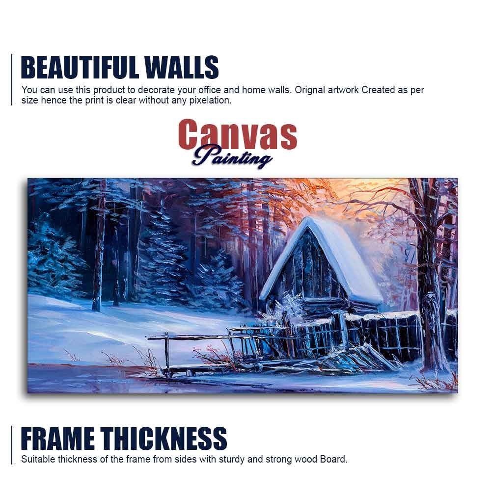 Beautiful Wall Painting of Old Hut in the Winter Forest - Decor Smart