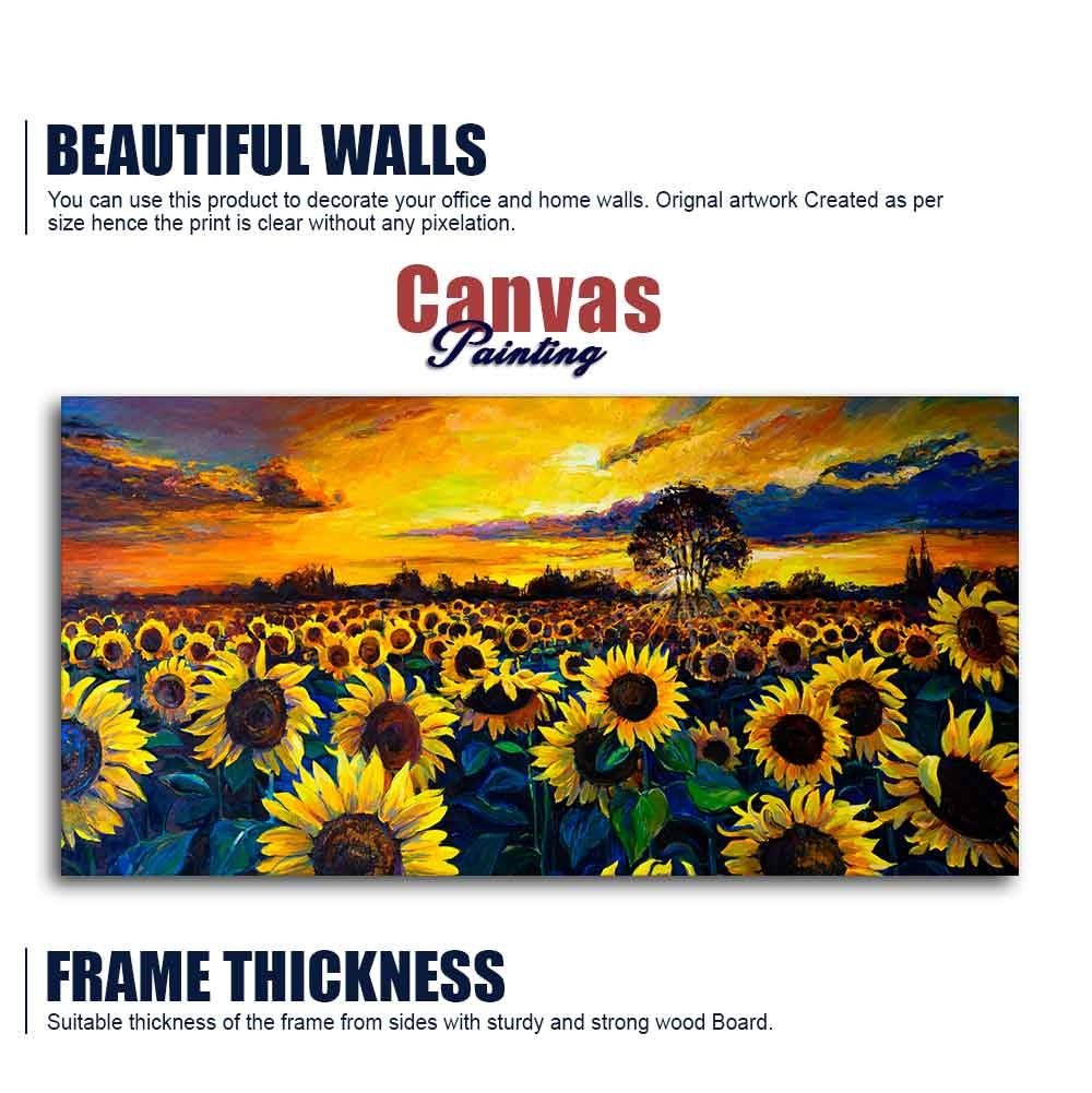 Beautiful Wall Painting of Sunflower Garden in Sunset View - Decor Smart