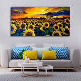 Beautiful Wall Painting of Sunflower Garden in Sunset View - Decor Smart