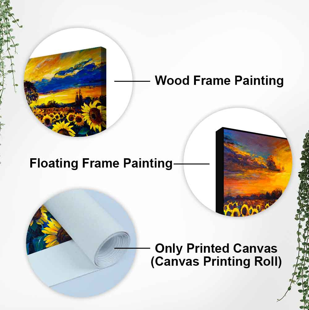 Beautiful Wall Painting of Sunflower Garden in Sunset View - Decor Smart
