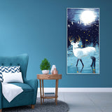 Beautiful White Deer in Full Moon Night Premium Canvas Wall Painting - Decor Smart
