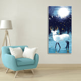 Beautiful White Deer in Full Moon Night Premium Canvas Wall Painting - Decor Smart