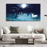 White Deer in Full Moon Night Premium Wall Painting - Decor Smart