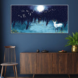 White Deer in Full Moon Night Premium Wall Painting - Decor Smart
