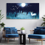 White Deer in Full Moon Night Premium Wall Painting - Decor Smart