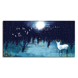 White Deer in Full Moon Night Premium Wall Painting - Decor Smart