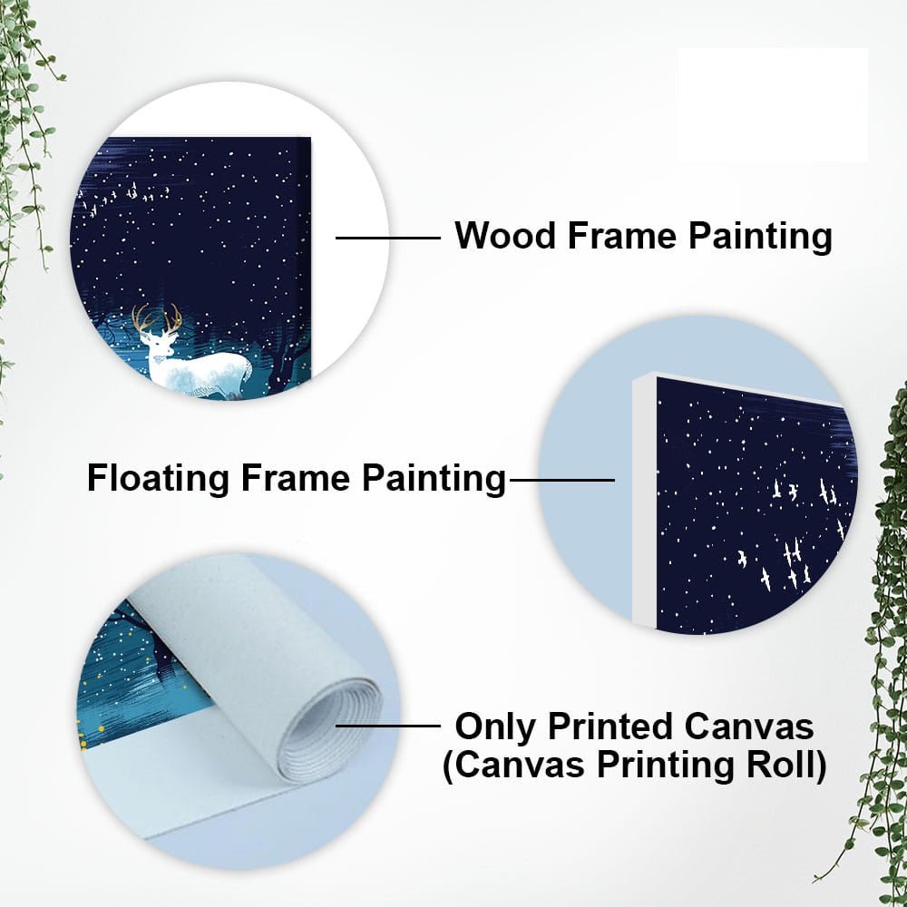 White Deer in Full Moon Night Premium Wall Painting - Decor Smart