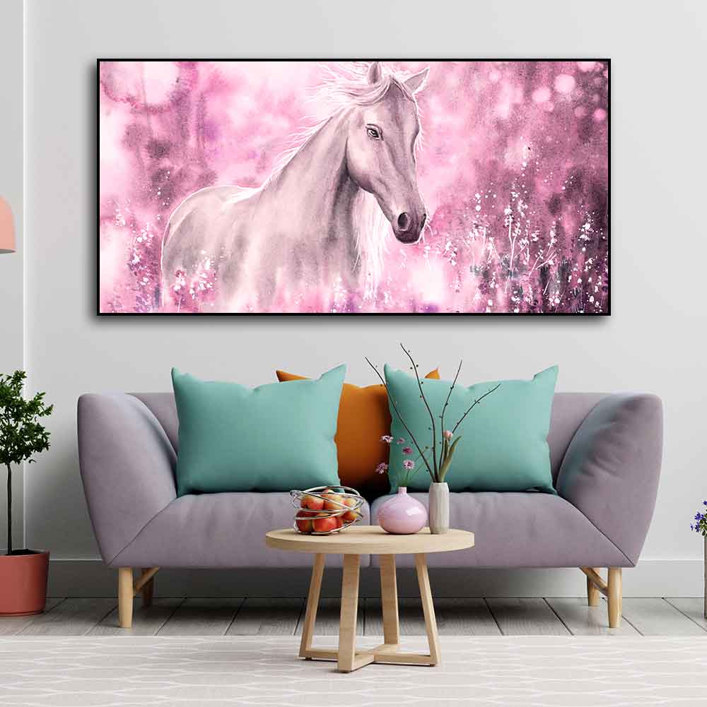 Beautiful White Horse Premium Wall Painting - Decor Smart