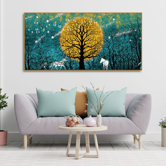 Beautiful White Horses in Forest Premium Wall Painting - Decor Smart