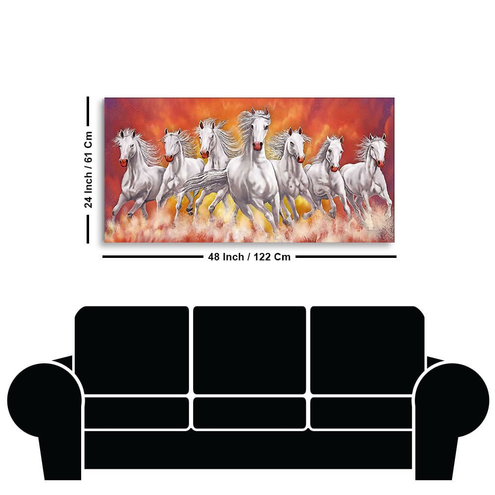 Beautiful White Seven Running Horse Premium Canvas Wall Painting | Decor Smart