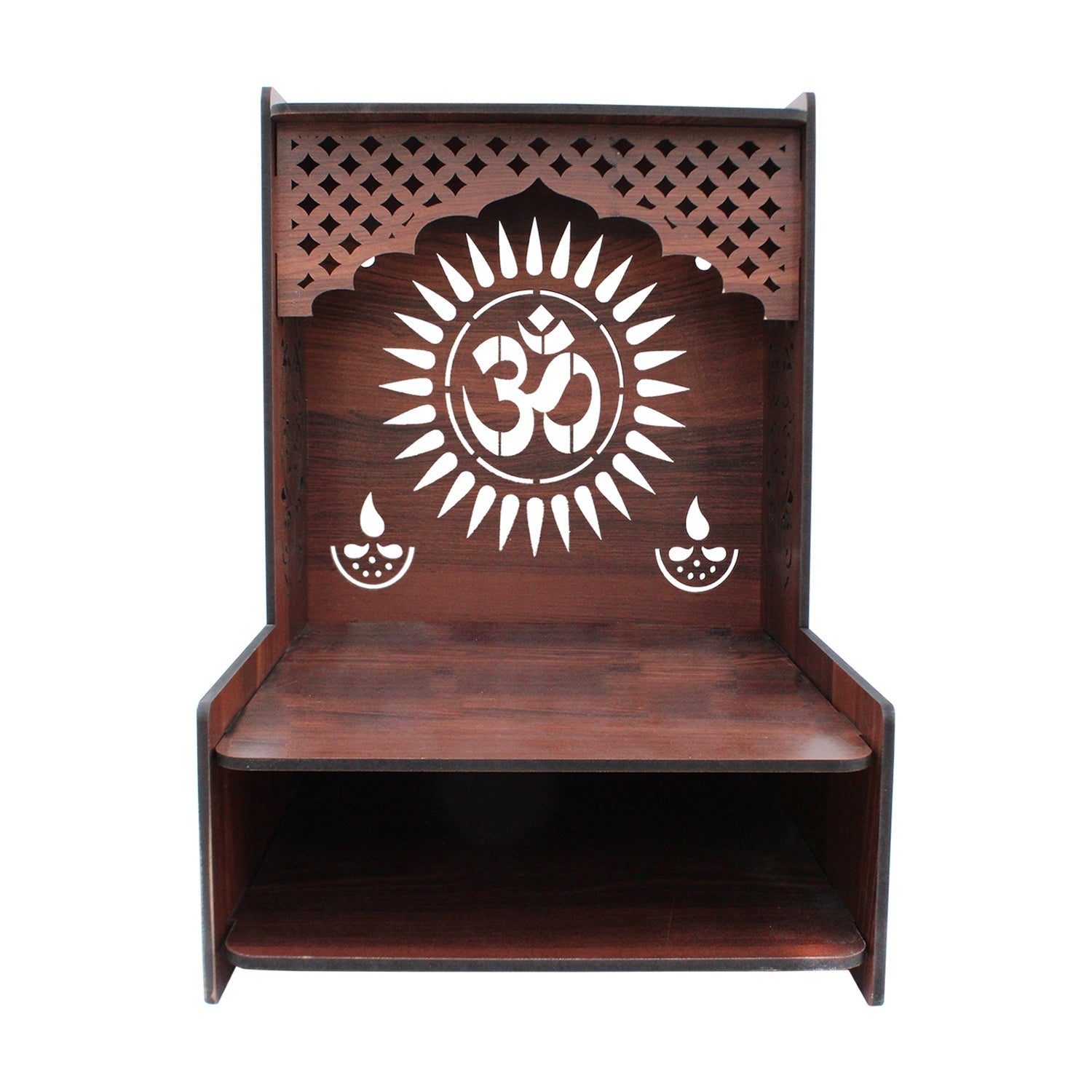 Beautiful Wooden Pooja Stand for Home Pooja Mandir for Wall Mounted with LED Spot Light - Decor Smart