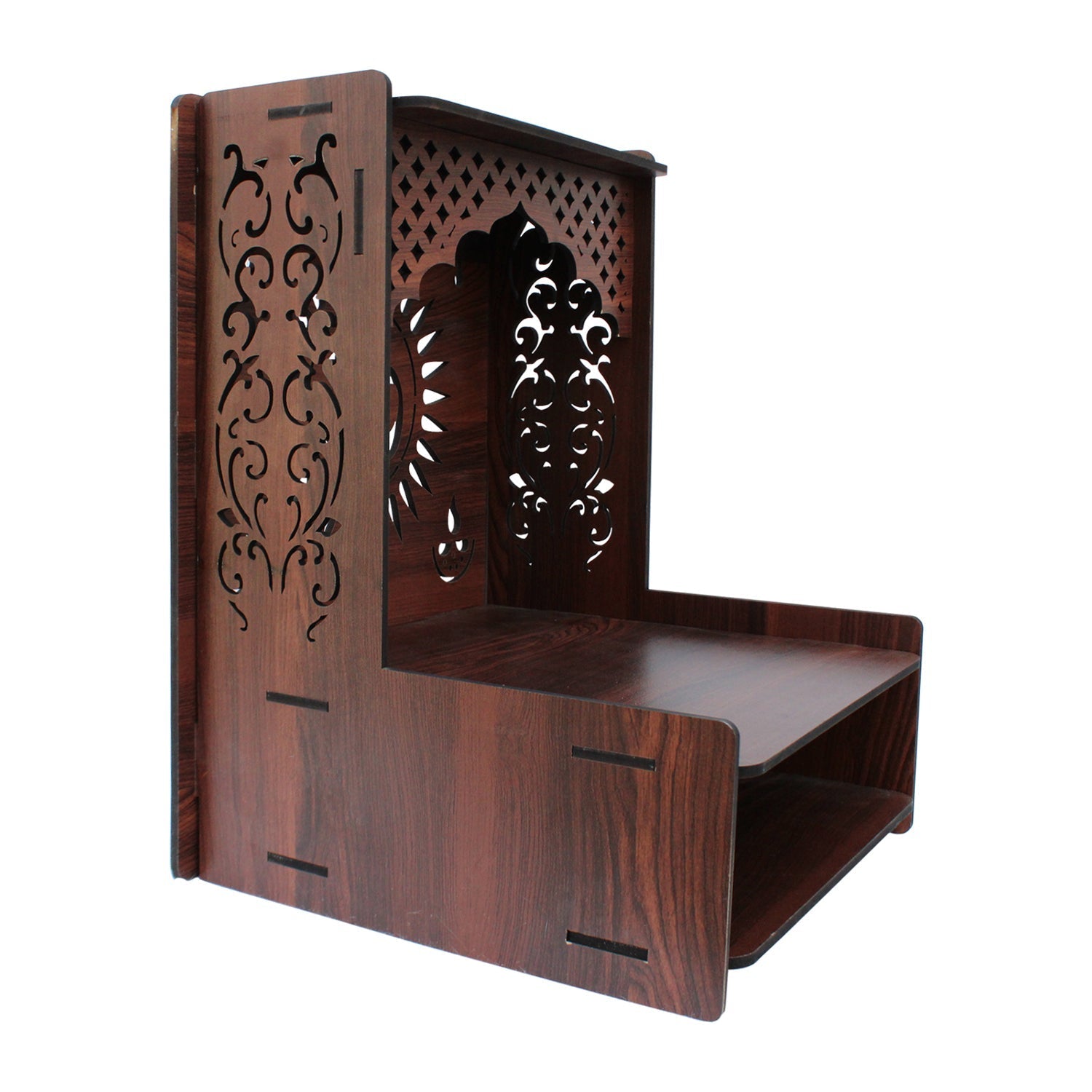 Beautiful Wooden Pooja Stand for Home Pooja Mandir for Wall Mounted with LED Spot Light - Decor Smart