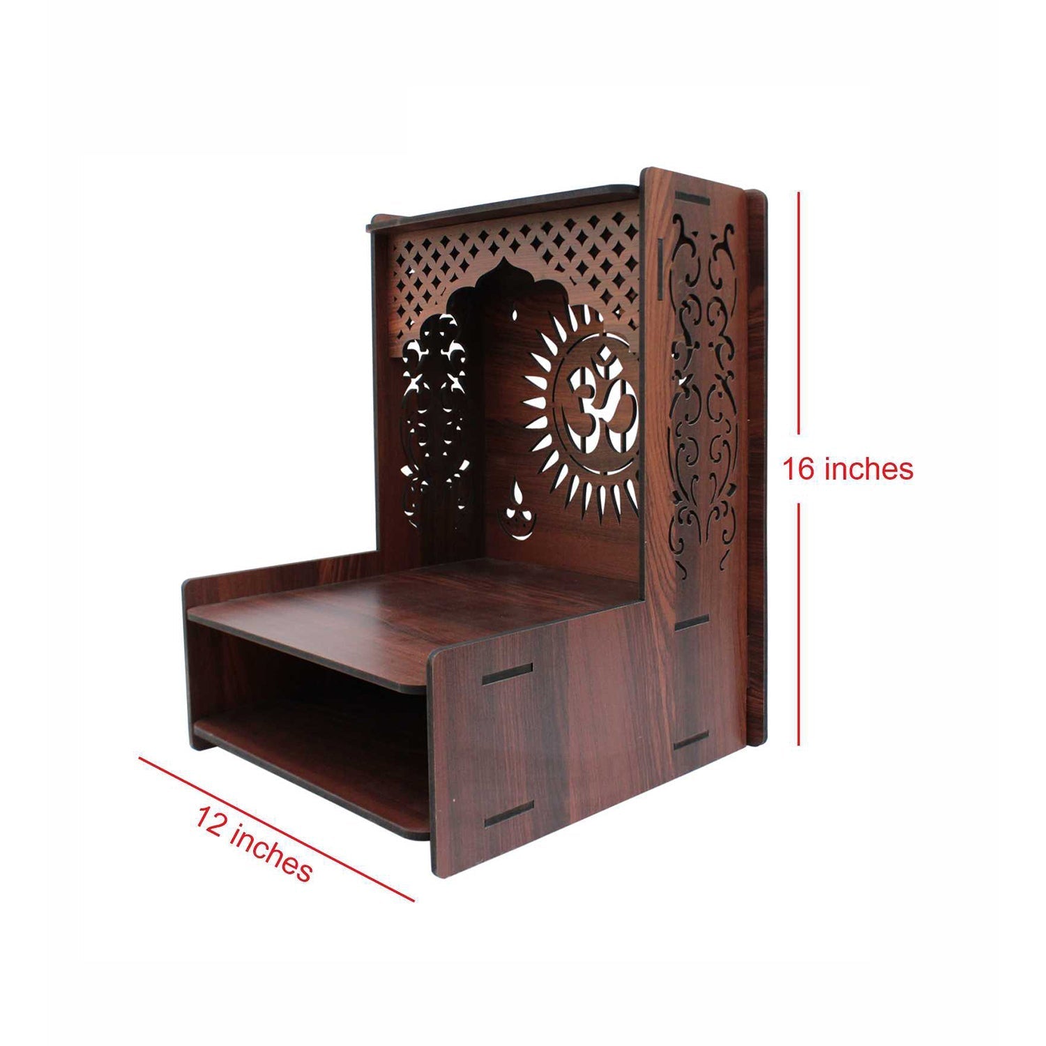 Beautiful Wooden Pooja Stand for Home Pooja Mandir for Wall Mounted with LED Spot Light - Decor Smart