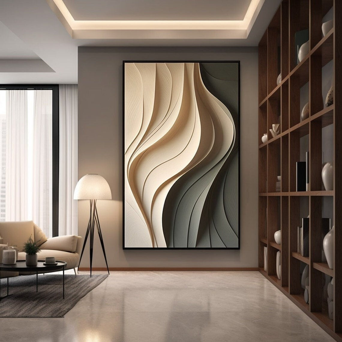 Beige and Olive Wave Panel 3D Wall Art Home Decor